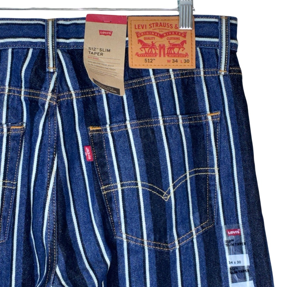 Levis 512 Slim Taper Jeans Mens 34 Blue White Hickory Railroad Stripe NWT *READ* - Picture 3 of 10